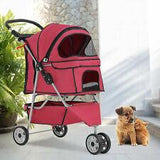 New Red Pet Stroller Cat Dog Cage 3 Wheels Stroller Travel Folding Carrier - Furniture4Design