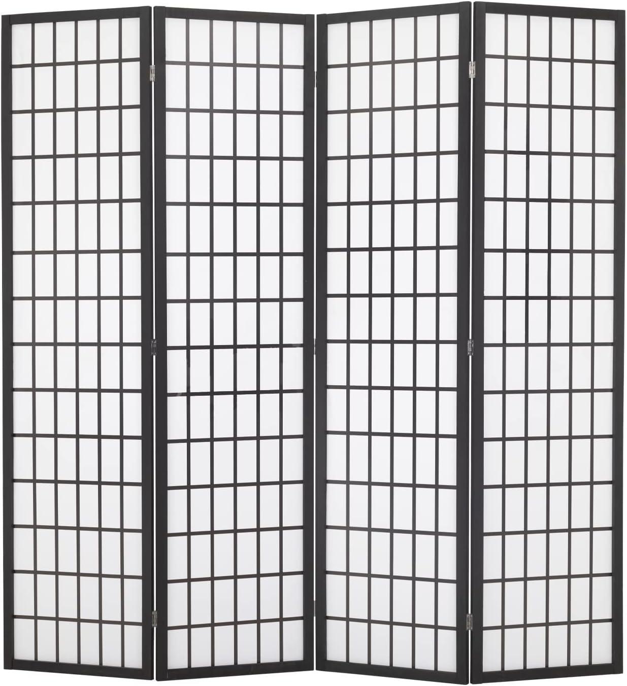 Oriental Shoji 4-Panel Room Divider White with Japanese-Inspired Wood - Furniture4Design