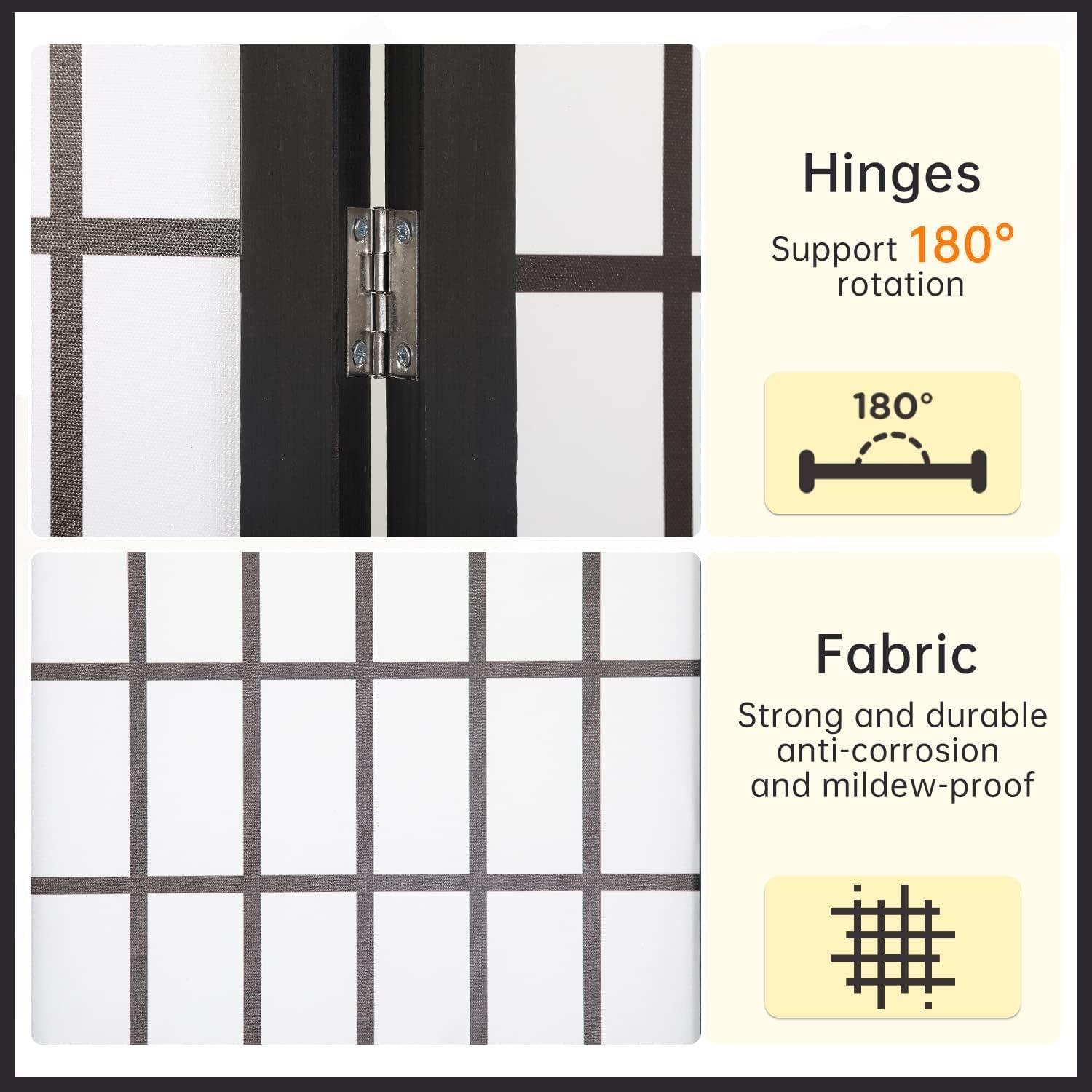 Oriental Shoji 4-Panel Room Divider White with Japanese-Inspired Wood - Furniture4Design