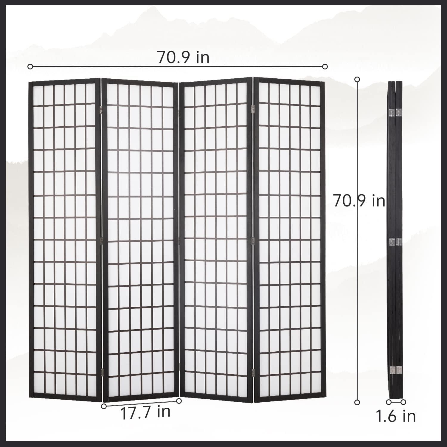 Oriental Shoji 4-Panel Room Divider White with Japanese-Inspired Wood - Furniture4Design