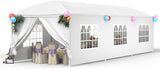 Outdoor Event Shelter 30'x10' White Gazebo Canopy with 8 Removable Window Side Walls - Furniture4Design