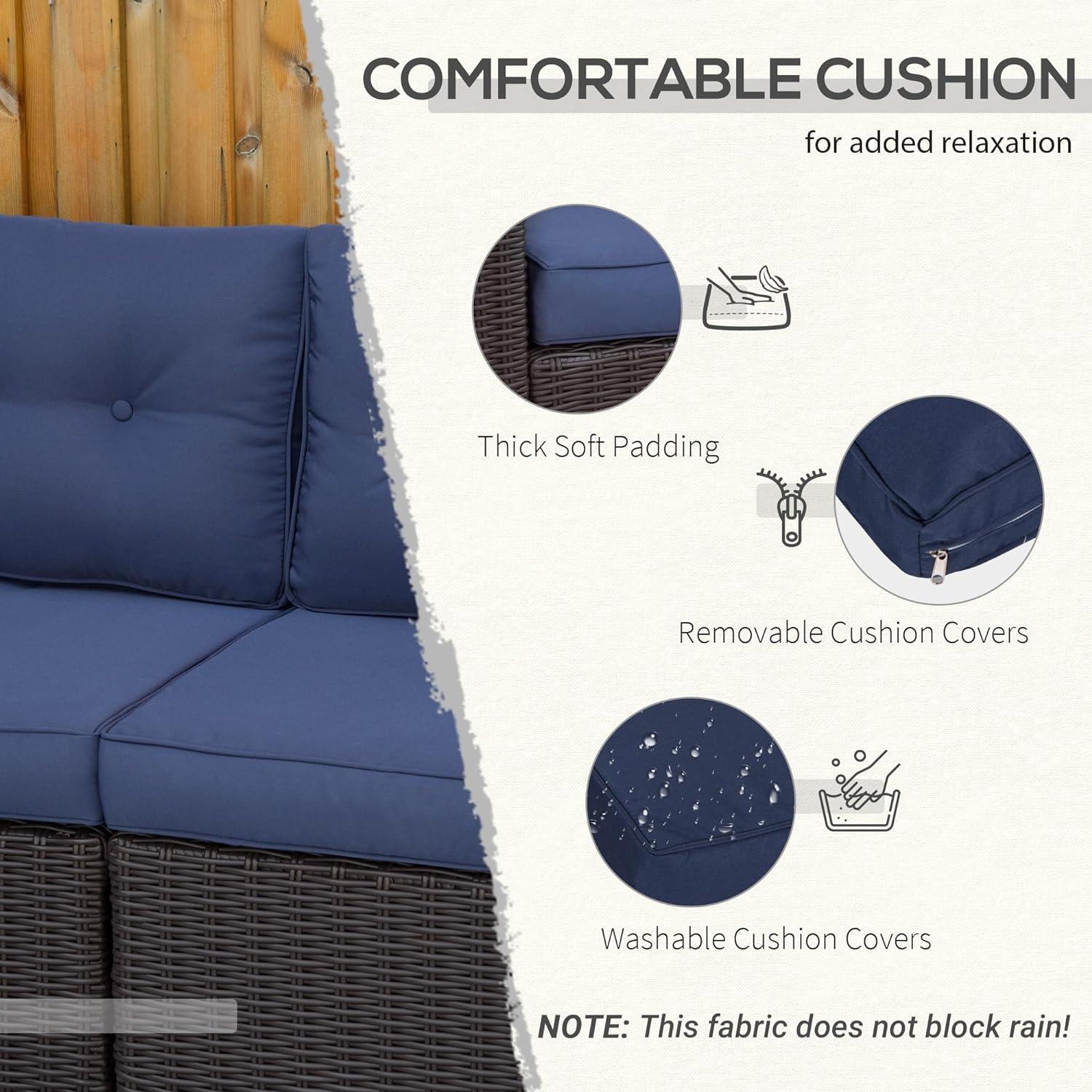 Outdoor Loveseat Wicker Corner Sofa Set - Dark Blue - Furniture4Design