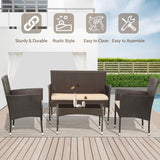 Outdoor Rattan Wicker Patio Furniture Set with Glass Top Table (Brown) - Furniture4Design