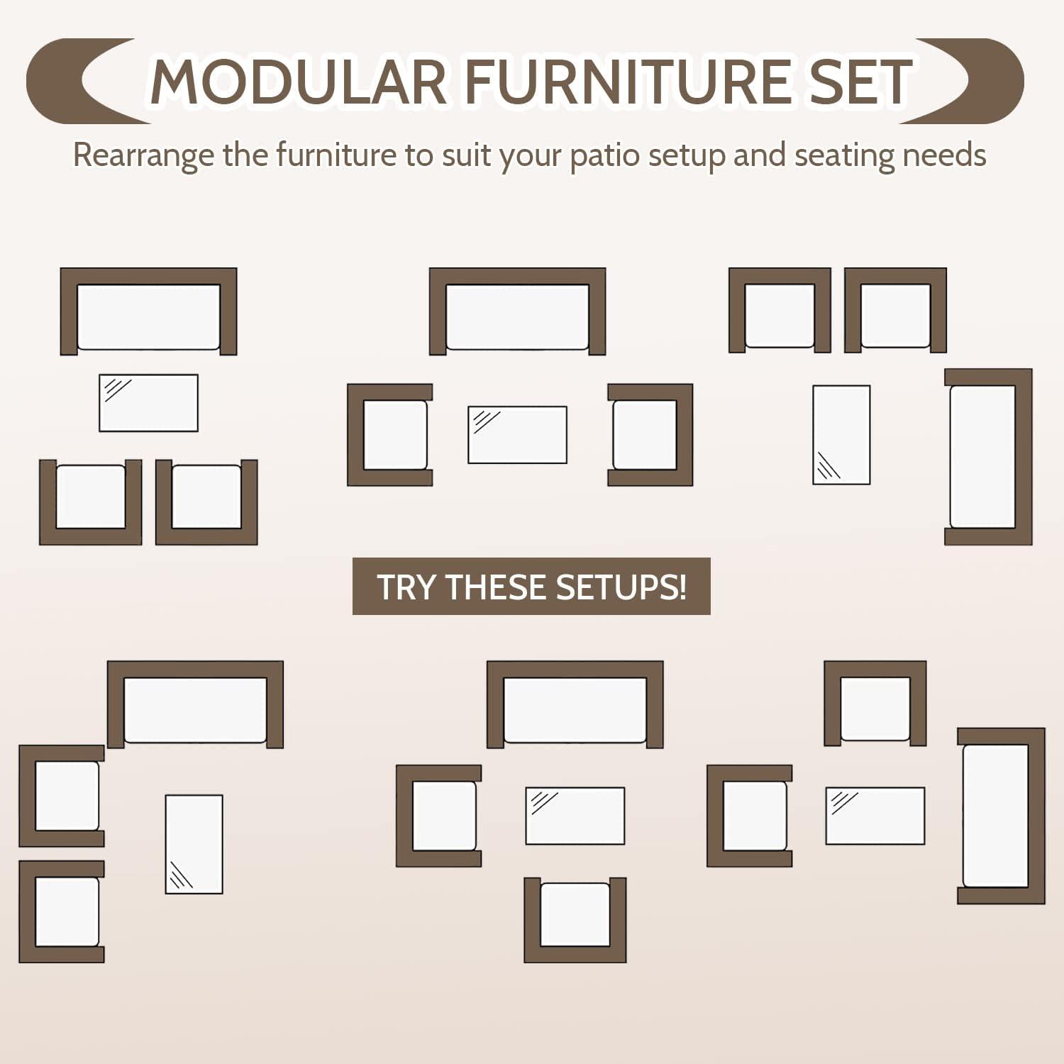 Outdoor Rattan Wicker Patio Furniture Set with Glass Top Table (Brown) - Furniture4Design