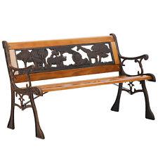 Patio Garden Bench Park Porch Chair Cast Iron Hardwood Furniture Animals 335 - Furniture4Design