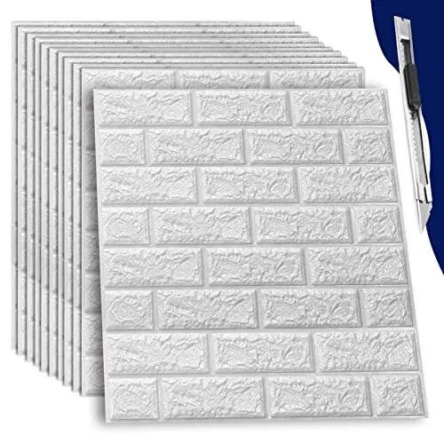 Pcs 3D Wall Panels Brick Wallpaper Peel and Stick 16.5”*12.6” 30 White - Furniture4Design