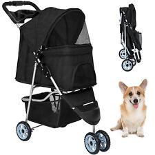 Pet Stroller Cat Dog Cage 3 Wheels Stroller Travel Folding Carrier w/ Cup Holder - Furniture4Design