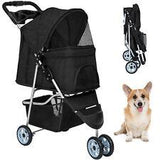 Pet Stroller Cat Dog Cage 3 Wheels Stroller Travel Folding Carrier w/ Cup Holder - Furniture4Design