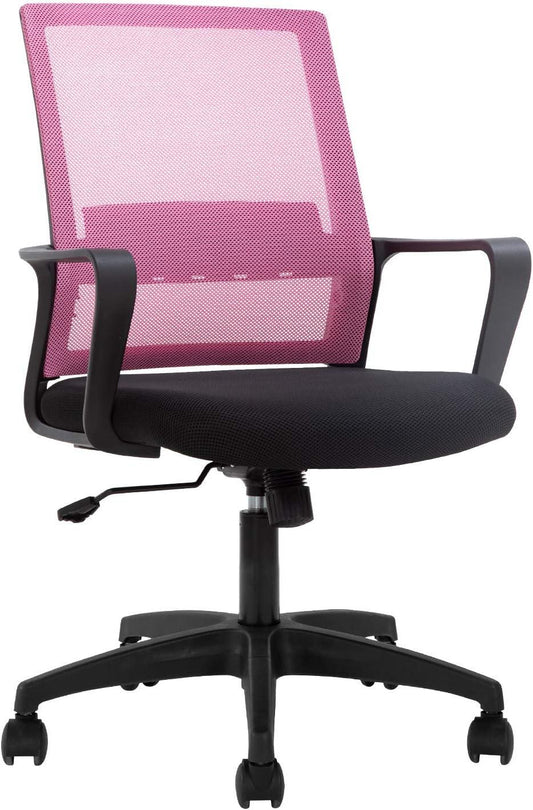 Pink Ergonomic Mesh Office Chair with Lumbar Support and Adjustable Stool - Furniture4Design