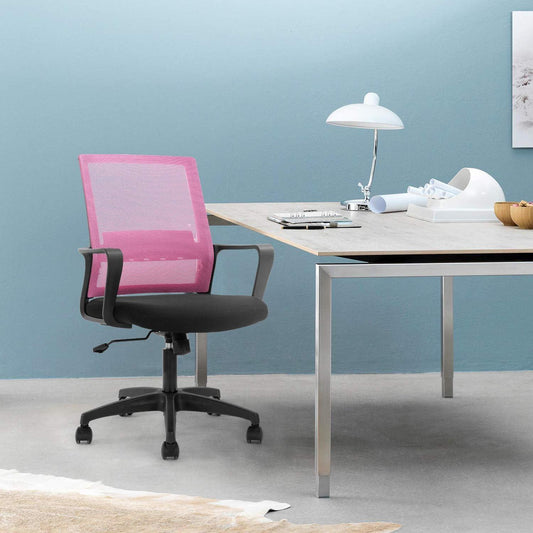 Pink Ergonomic Mesh Office Chair with Lumbar Support and Adjustable Stool - Furniture4Design