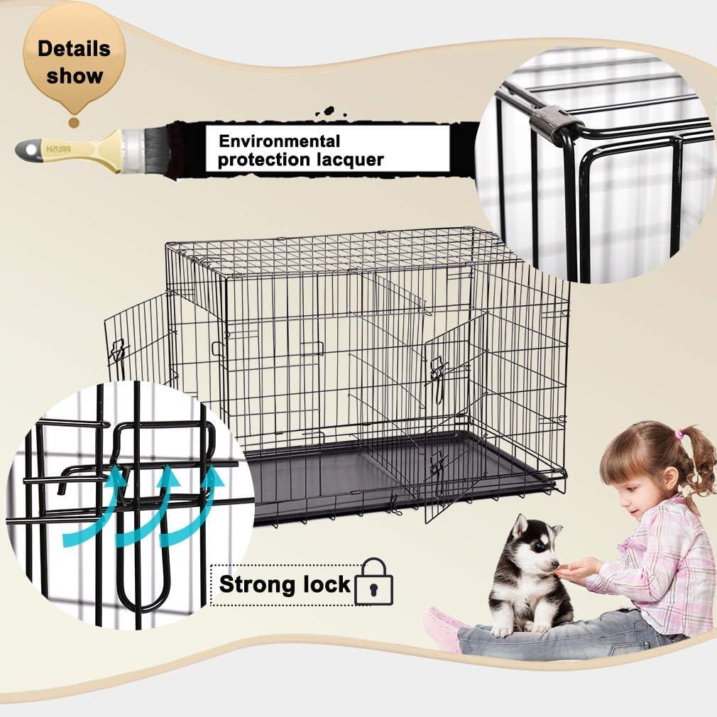 Portable Double-Door 24 Inch Metal Dog Crate with Divider Panel - Furniture4Design