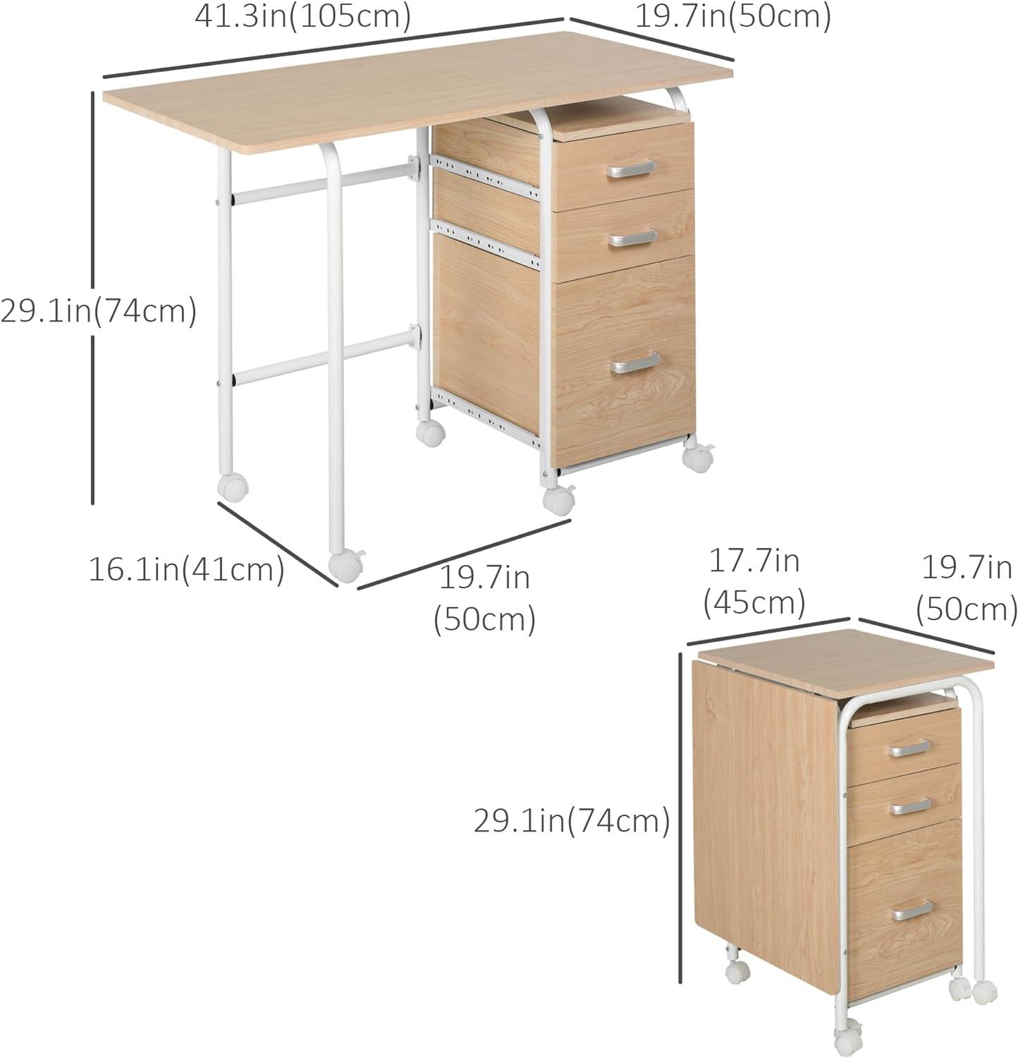 Portable Home Office Desk with Foldable Design, Storage Drawers, and 6 Wheels - Furniture4Design