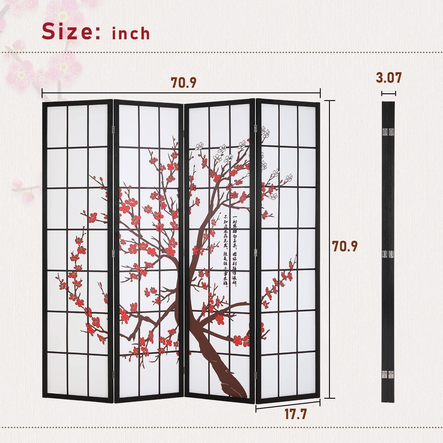 Portable Oriental Shoji Screen Room Divider - White 6Ft 4 Panel Wood Partition - Furniture4Design