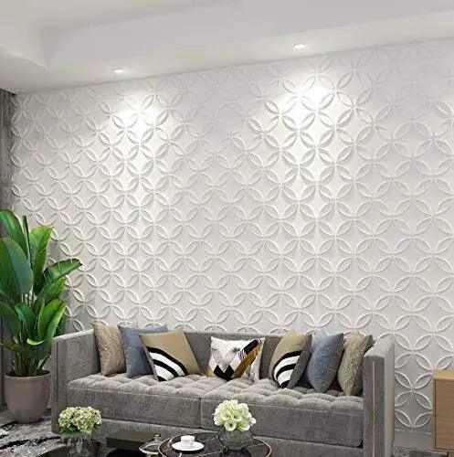 PVC 3D Wall Panel Interlocked Circles in in Matt White Cover 32 Sq.ft, for - Furniture4Design