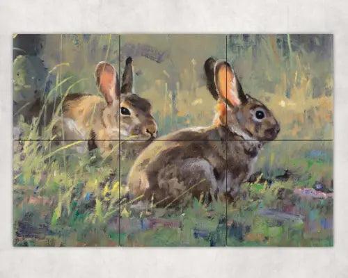 Rabbits bunny wildlife desert cactus ceramic tile mural backsplash - Furniture4Design