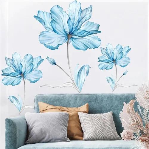 Removable Flower Decal Blue Lotus Wall Stickers 3D Wall Art Bedroom Home Decor - Furniture4Design