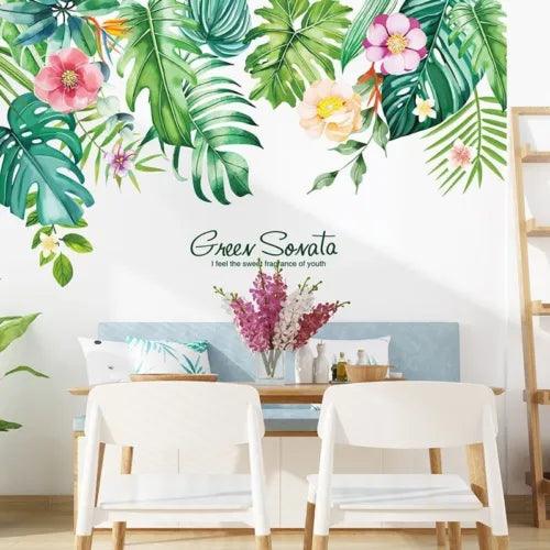 Removable Flower Decal Green Leaves Wall Sticker Vinyl Mural Bedroom Home Decor - Furniture4Design