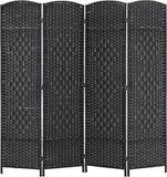 Room Divider 4 Panel Room Screen Divider Wooden Screen Folding Portable, Black - Furniture4Design