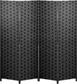 Room Divider 4 Panel Wood Mesh Woven Design Folding Screen in Black - Furniture4Design