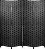 Room Divider 4 Panel Wood Mesh Woven Design Folding Screen in Black - Furniture4Design