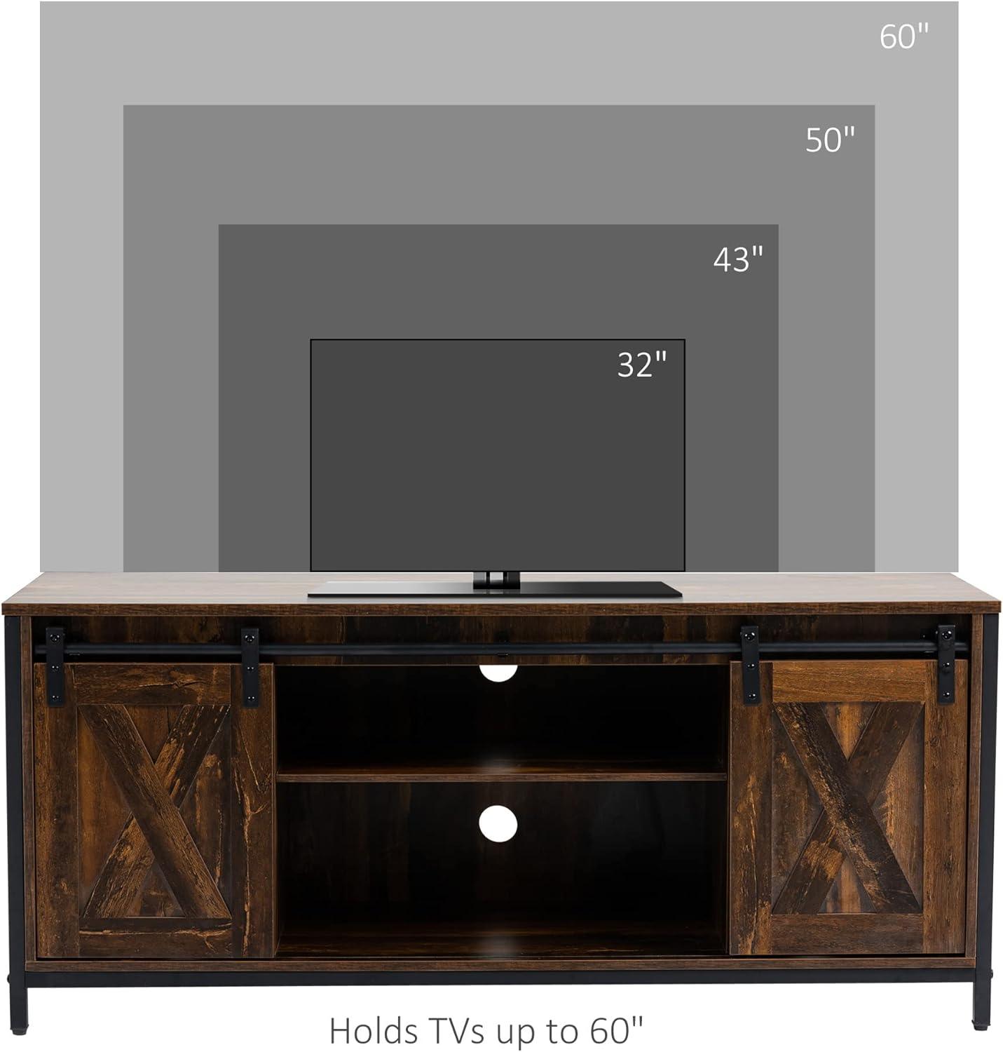 Rustic Brown TV Stand with Sliding Barn Doors and Ample Storage for TVs up to 60 Inches - Furniture4Design