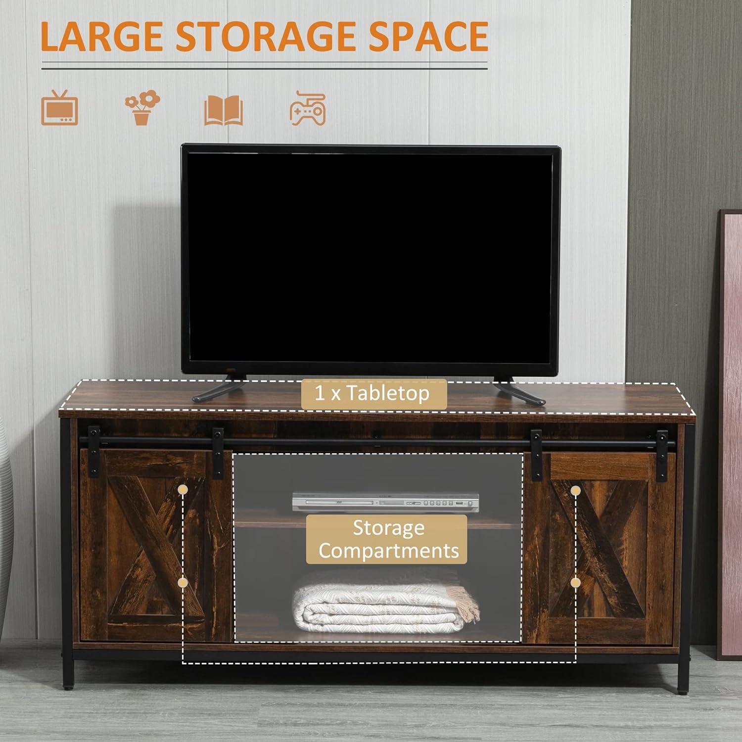 Rustic Brown TV Stand with Sliding Barn Doors and Ample Storage for TVs up to 60 Inches - Furniture4Design