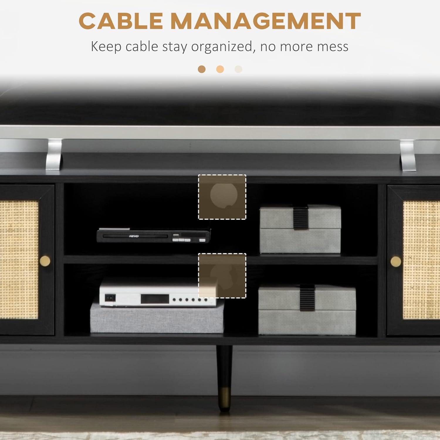 Rustic TV Stand with Rattan Doors and Cable Management - Furniture4Design