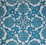 Set of 12 Blue 8"x8" Turkish Raised Iznik Carnation Floral Pattern Ceramic Tile - Furniture4Design