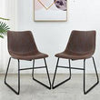 Set Of 2 Leather Barstools, Counter Height Dining Chair w/ Backs Leather, Brown - Furniture4Design