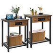 Set of 2 Side End Table with 2 USB Ports and Power Outlets, Bedside Furniture - Furniture4Design