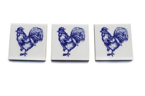 Set of 3 Blue Pottery Animal Tile Decorative Floral Showroom Ceramic Tile 3x3'' - Furniture4Design