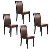 Set of 4 Brown Leather Contemporary Elegant Design Dining Chairs Home Room 2XU42 - Furniture4Design