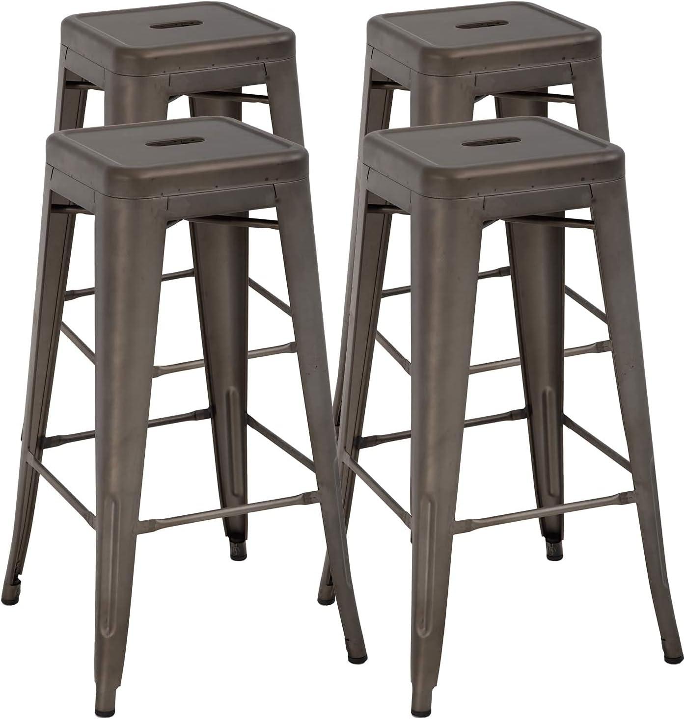 Set of 4 Stackable Metal Bar Stools with Backless Design - Furniture4Design