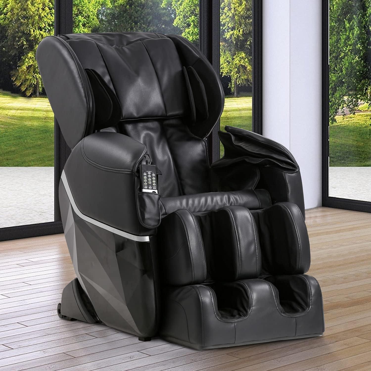 Shiatsu Zero Gravity Full Body Massage Chair with Heat Therapy and Foot Roller - Black - Furniture4Design