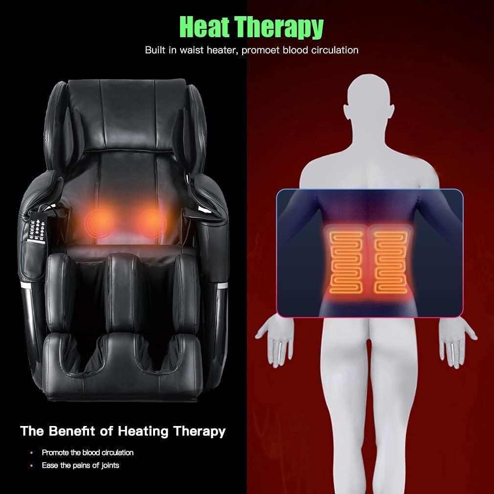 Shiatsu Zero Gravity Full Body Massage Chair with Heat Therapy and Foot Roller - Black - Furniture4Design