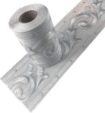 Silver Flower 3D Wallpaper Border Peel & Stick PVC Wall Covering Kitchen Bathroo - Furniture4Design