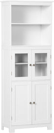 Small White Kitchen Pantry Storage Cabinet with Adjustable Shelves and Glass Doors - Furniture4Design