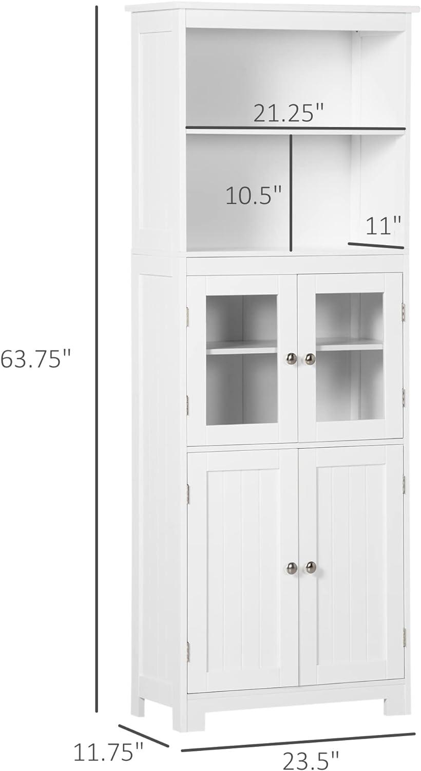 Small White Kitchen Pantry Storage Cabinet with Adjustable Shelves and Glass Doors - Furniture4Design