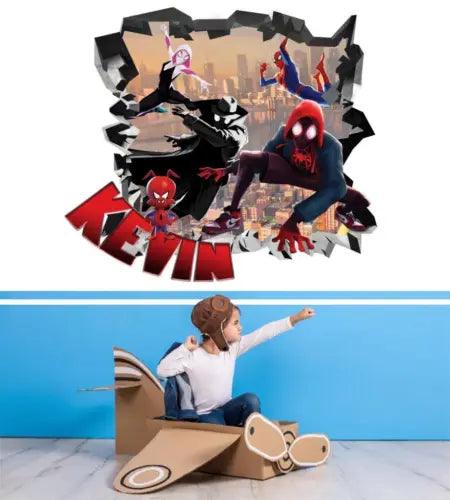 Spiderman Spider Verse PERSONALIZED 3D Wall Sticker Decal Decor Art Man FS - Furniture4Design