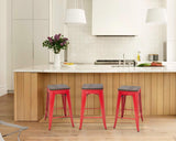 Stackable Metal Barstools Set of 4 with Wood Seat - Red - Furniture4Design