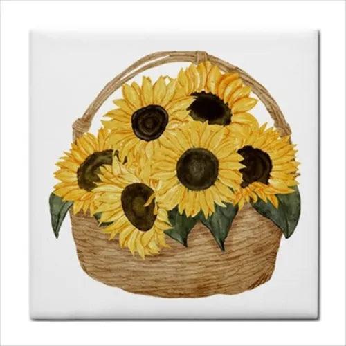 Sunflowers In Basket Floral Flower Art Backsplash Border Craft Ceramic Tile - Furniture4Design