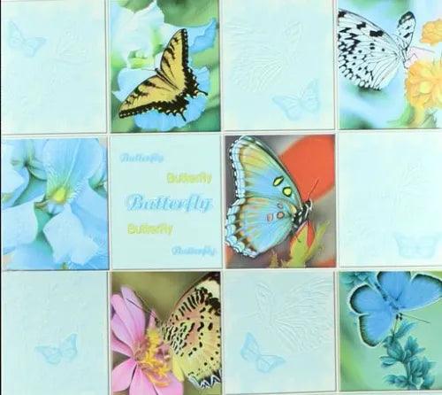 Textured vinyl Wallpaper roll wall covering tile blue floral butterfly modern 3D - Furniture4Design