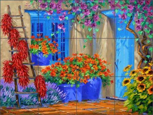 Tile Mural Backsplash Ceramic Senkarik Southwest Floral Peppers Art MSA173 - Furniture4Design