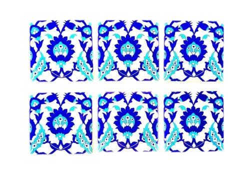 Traditional Decorative Handmade Ceramic Floral Tiles 6 X 6 Inch Pack of 6 Tiles - Furniture4Design