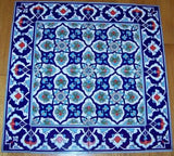 Turkish 24"x24" (60cmx60cm) Iznik Floral Pattern Ceramic Tile Mural Panel - Furniture4Design