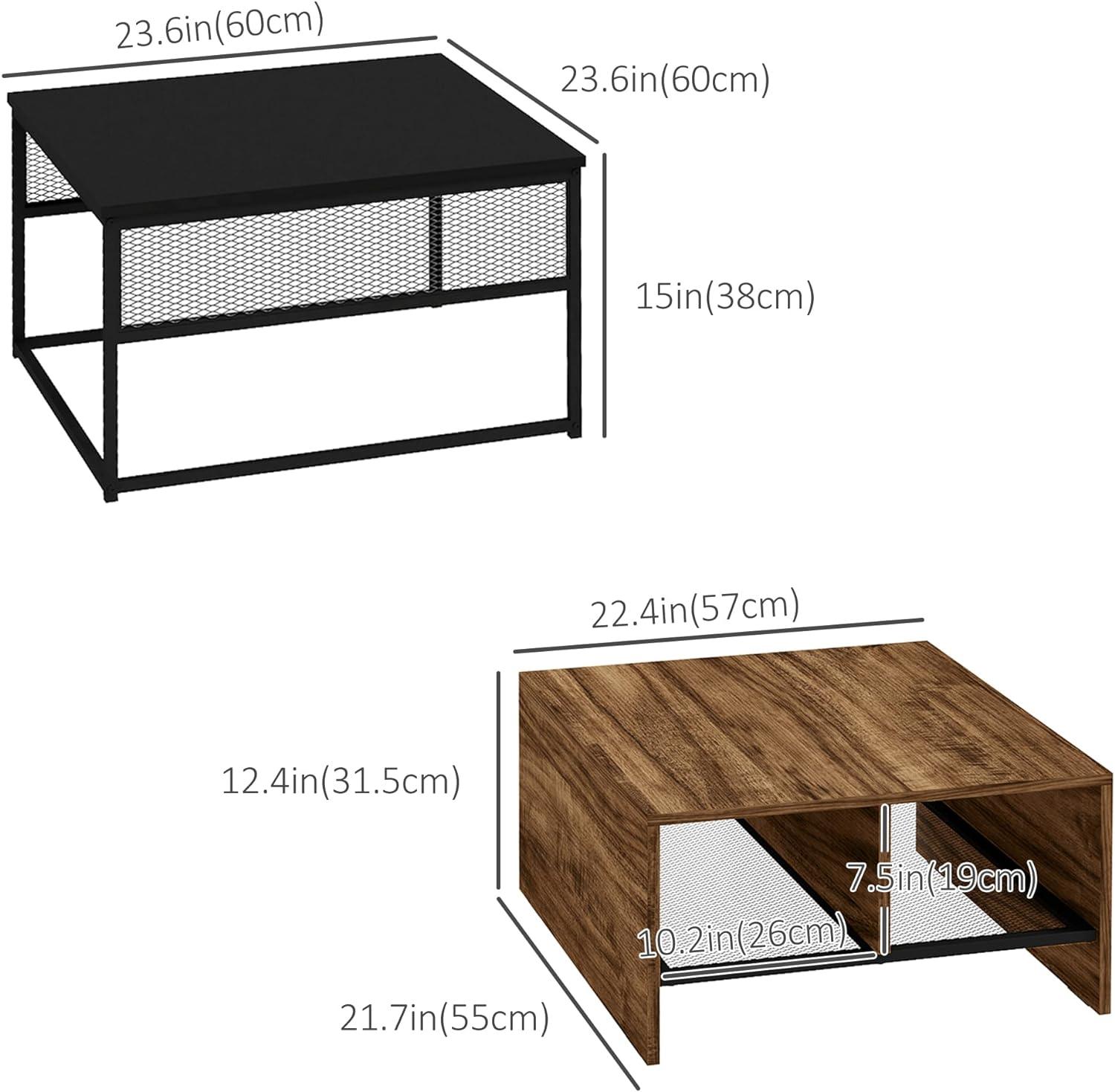 Two-Piece Industrial Rustic Brown Nesting Table Set with Storage Shelves - Furniture4Design