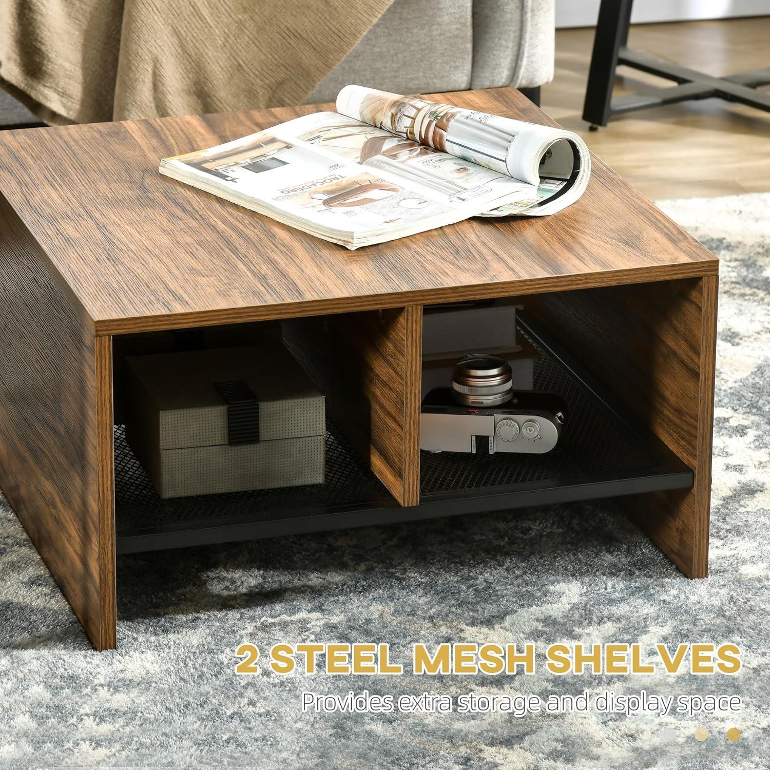 Two-Piece Industrial Rustic Brown Nesting Table Set with Storage Shelves - Furniture4Design