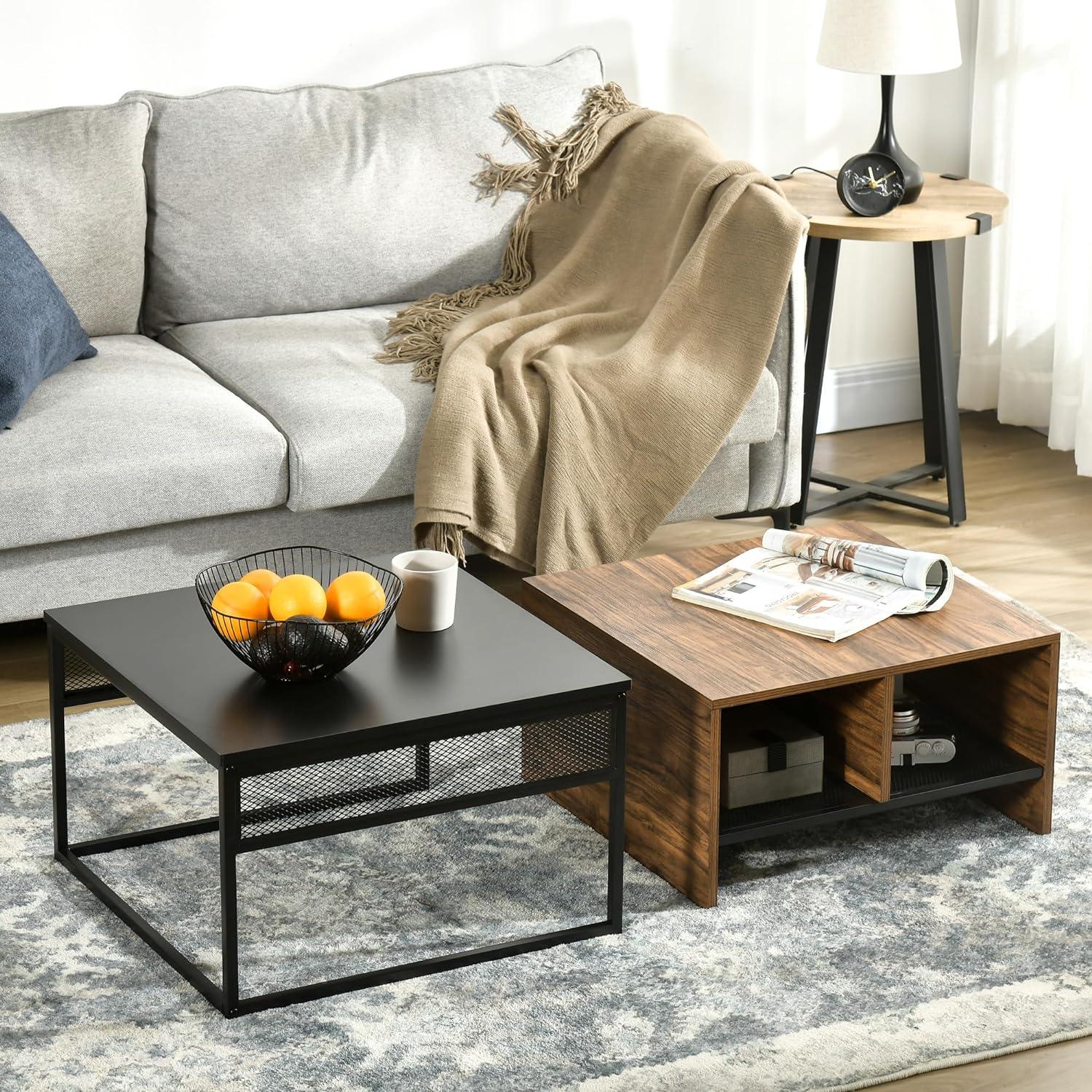 Two-Piece Industrial Rustic Brown Nesting Table Set with Storage Shelves - Furniture4Design