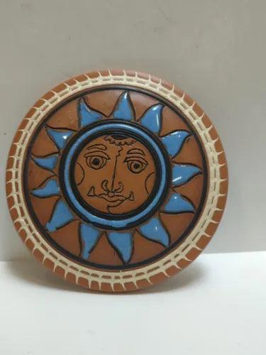 Vtg Sun Tile Terra Cotta Hand Painted 7" Wall Tile - Furniture4Design