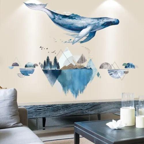 Wall Sticker Blue Whale Nature Scenery Vinyl Mural Decal Art Bedroom Home Decor - Furniture4Design